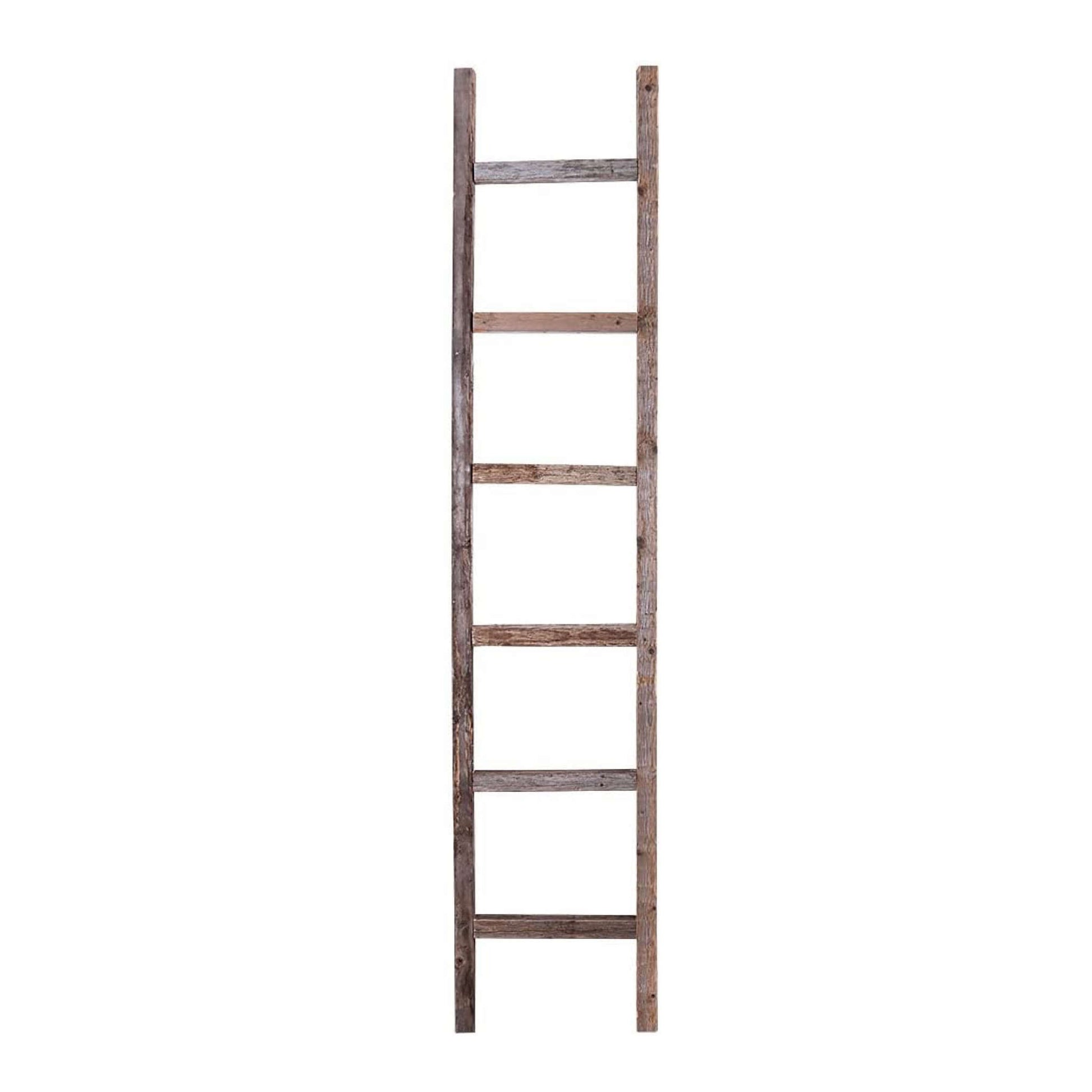 72" Gray Rustic Seven Step Wood Ladder Shelf-5