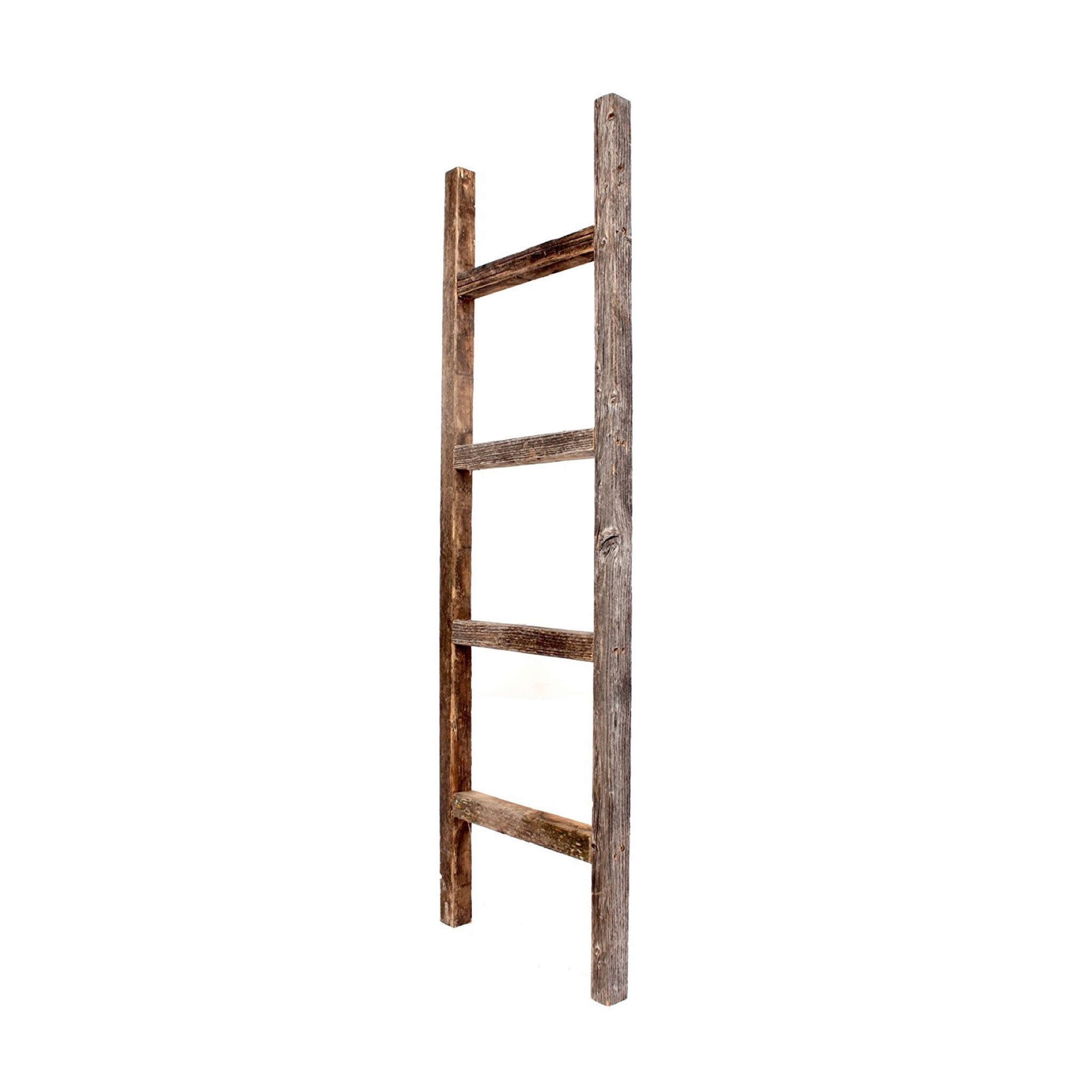 48" Gray Rustic Four Step Wood Ladder Shelf-1