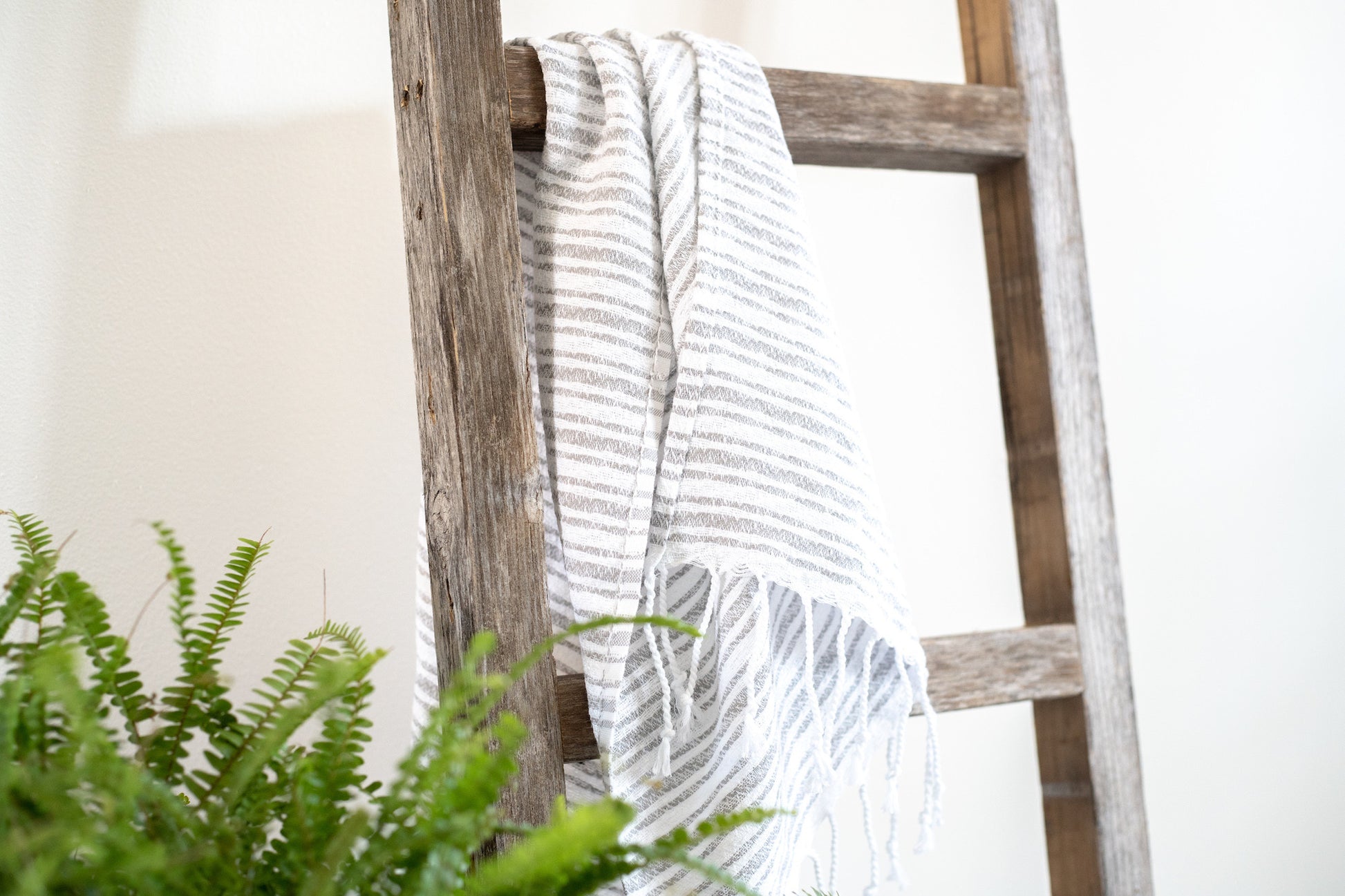 48" Gray Rustic Four Step Wood Ladder Shelf-4