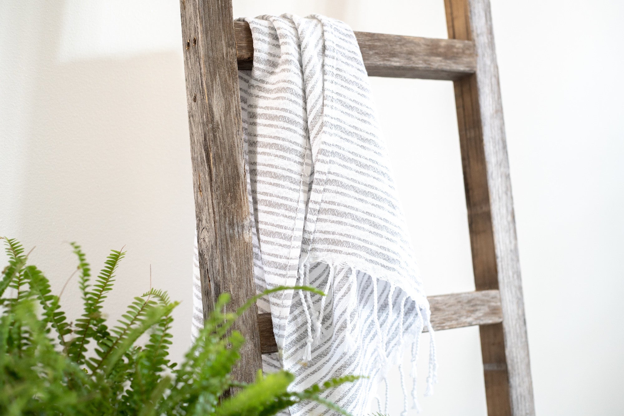 48" Gray Rustic Four Step Wood Ladder Shelf-4