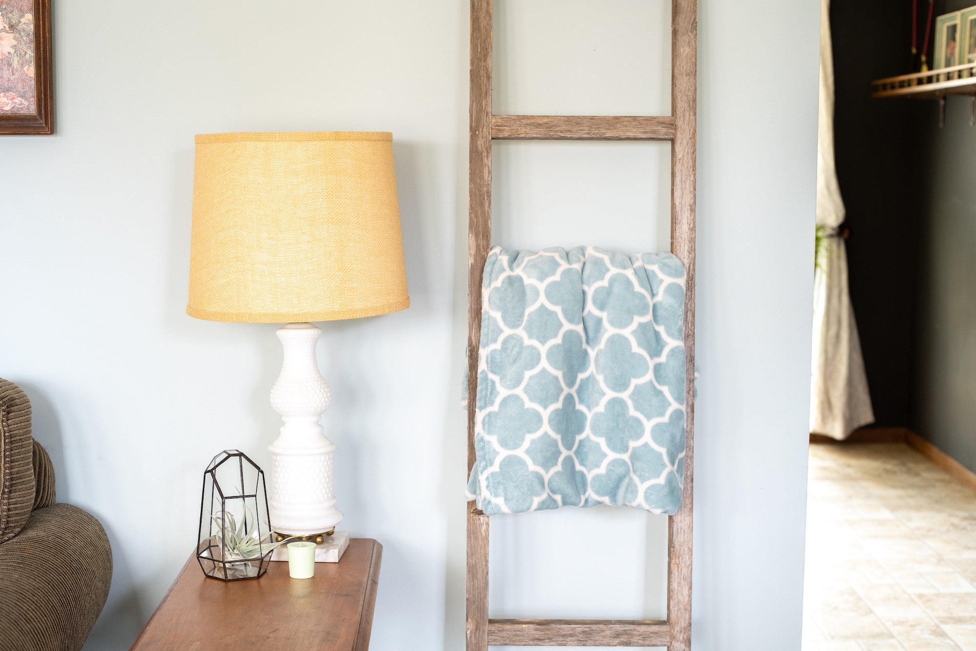 48" Gray Rustic Four Step Wood Ladder Shelf-6