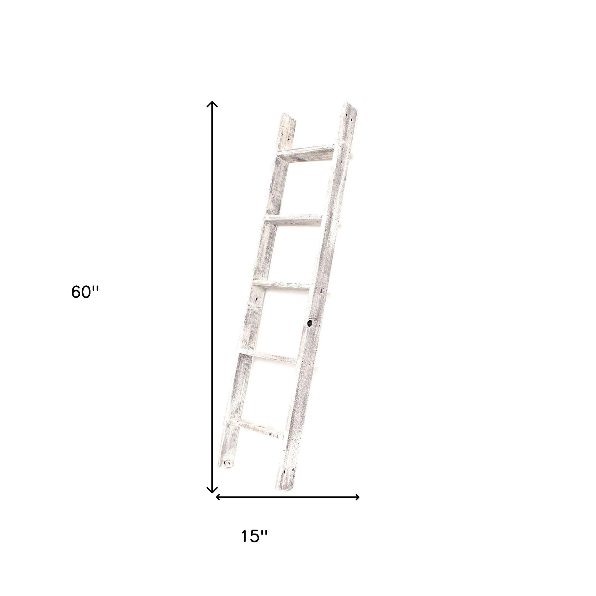 60" White Rustic Four Step Wood Ladder Shelf-8