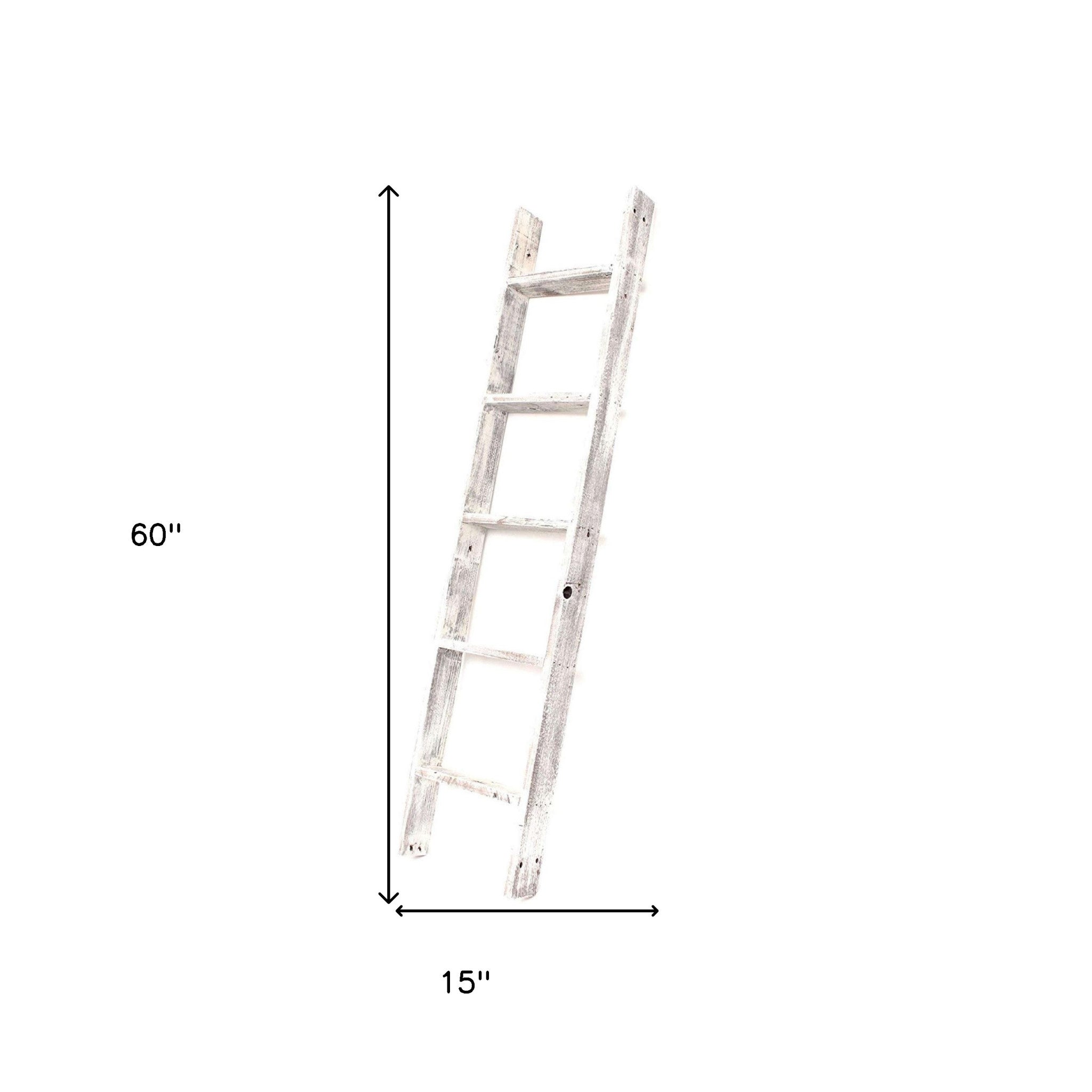 60" White Rustic Four Step Wood Ladder Shelf-8