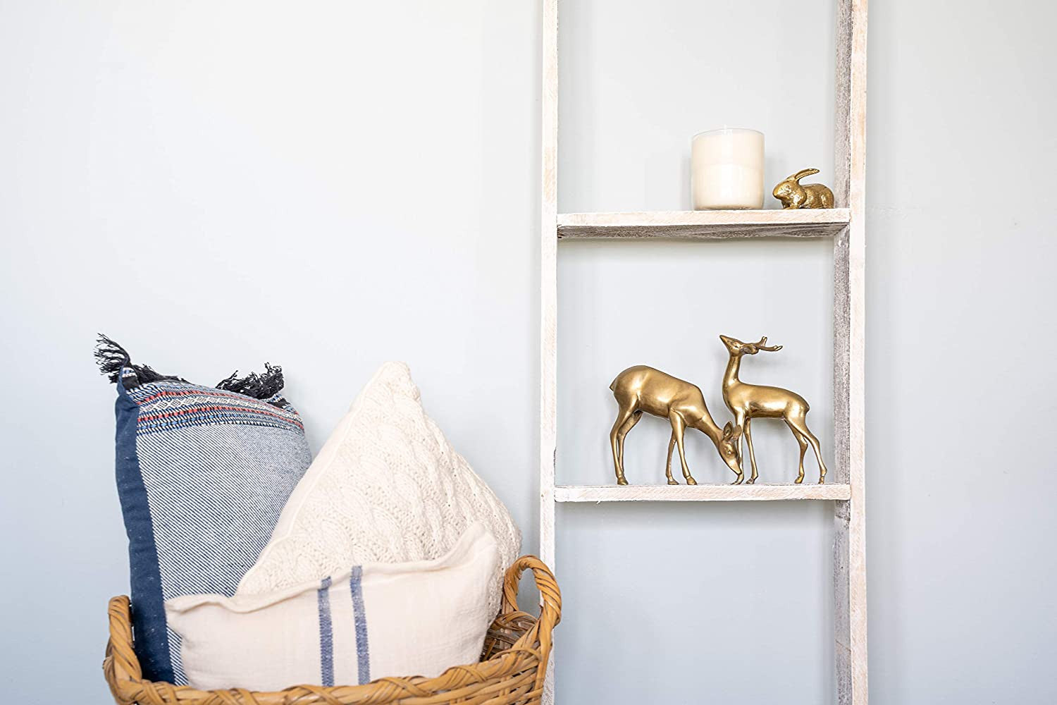 49" Whitewash Rustic Four Step Wood Ladder Shelf-4