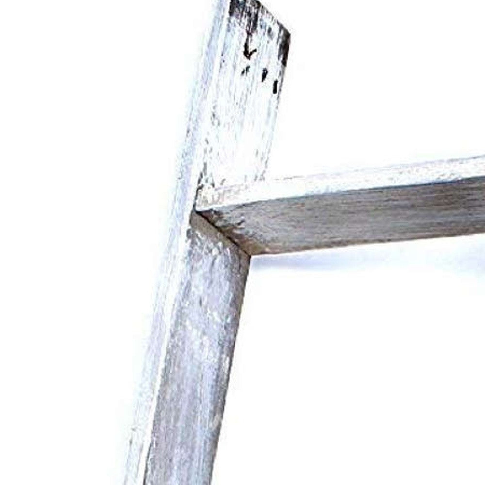 49" Whitewash Rustic Four Step Wood Ladder Shelf-2