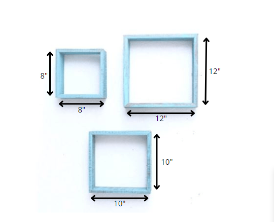 Set Of 3 Square Robins Egg Blue Reclaimed Wood Open Box Shelve-7
