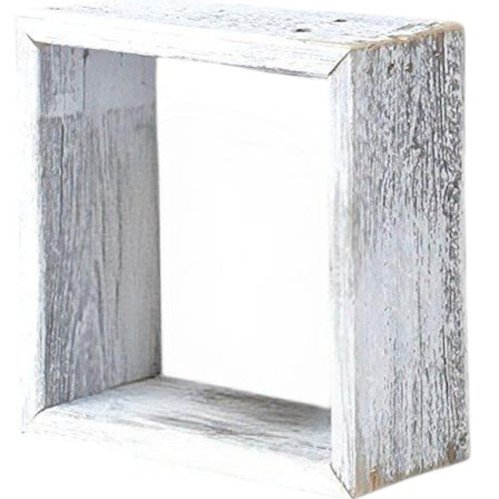 Set Of 3 Square Rustic White Wash Wood Open Box Shelve-3