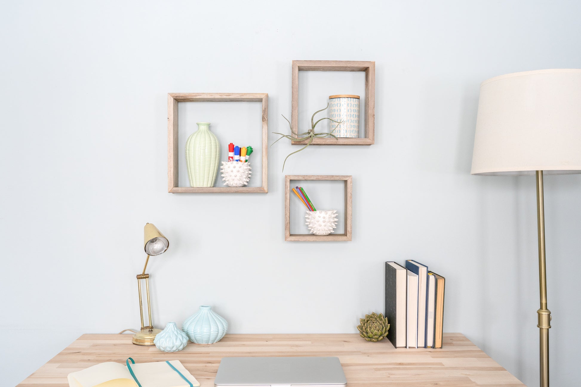 Set Of 3 Square Rustic White Wash Wood Open Box Shelve-4
