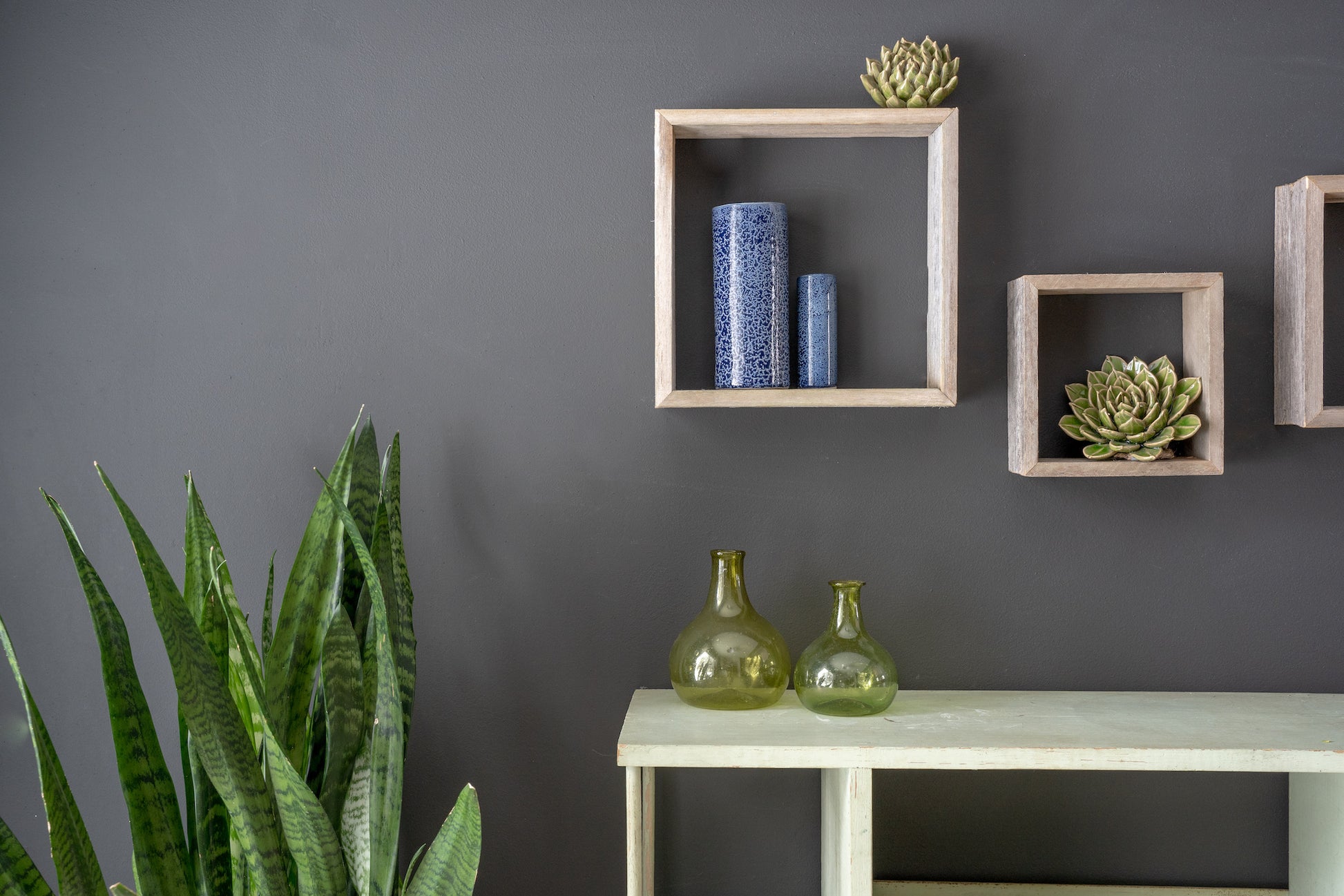 Set Of 3 Square Rustic White Wash Wood Open Box Shelve-5