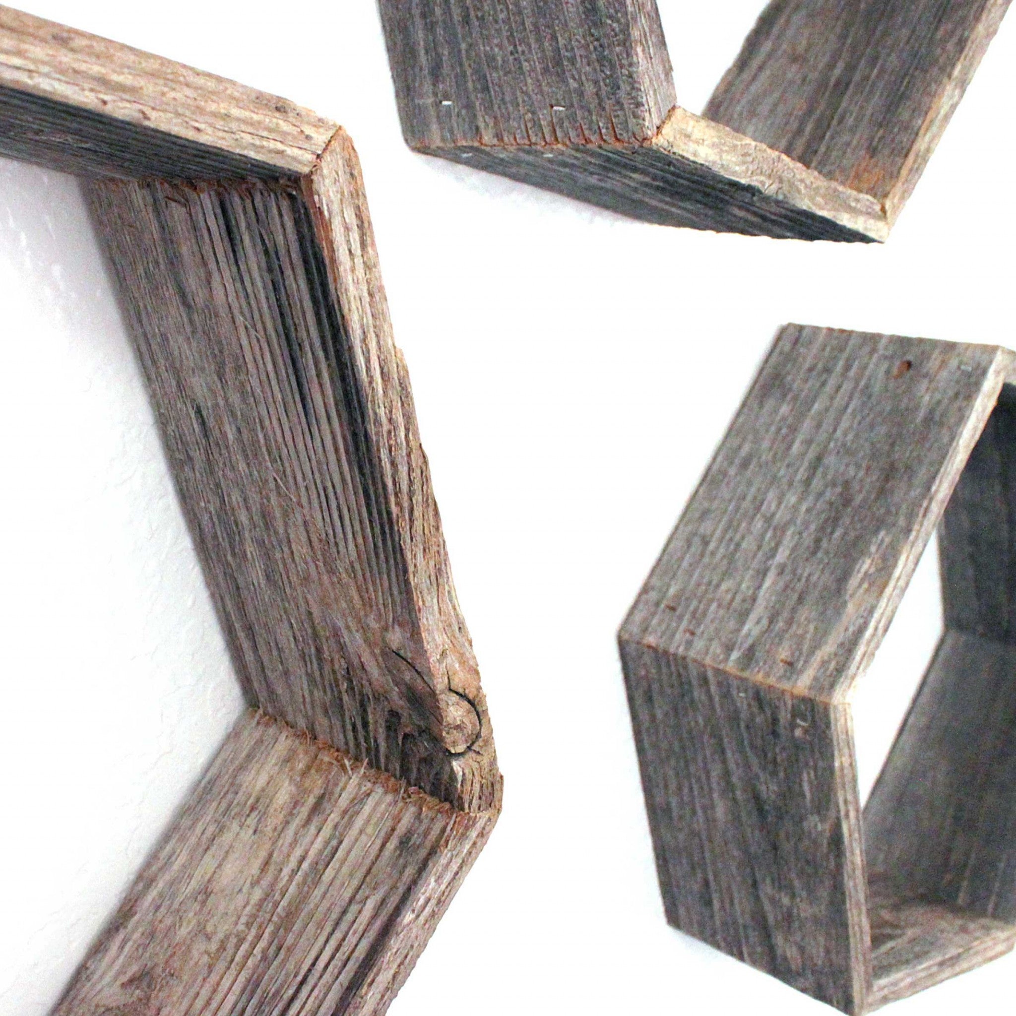 Set of Three Gray Wood Hexagon Wood Open Box Shelves-3