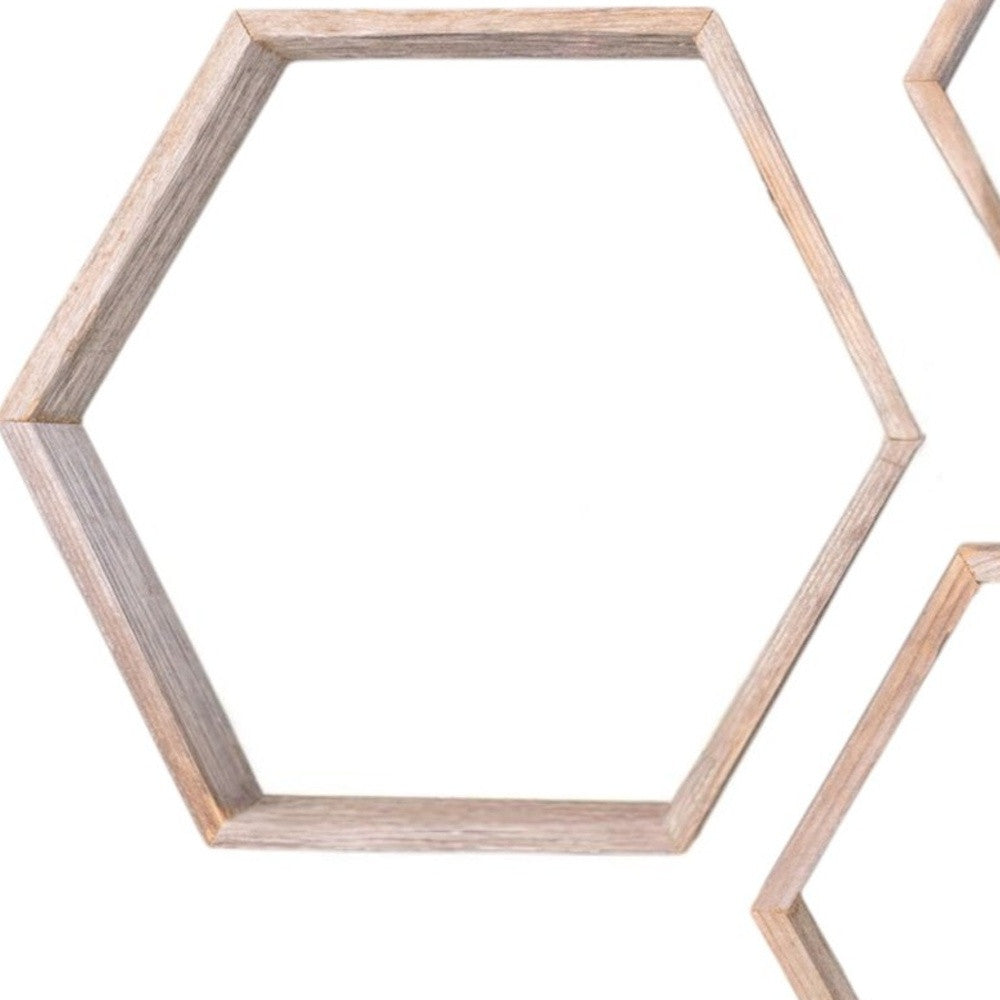 Set of Three Gray Wood Hexagon Wood Open Box Shelves-2