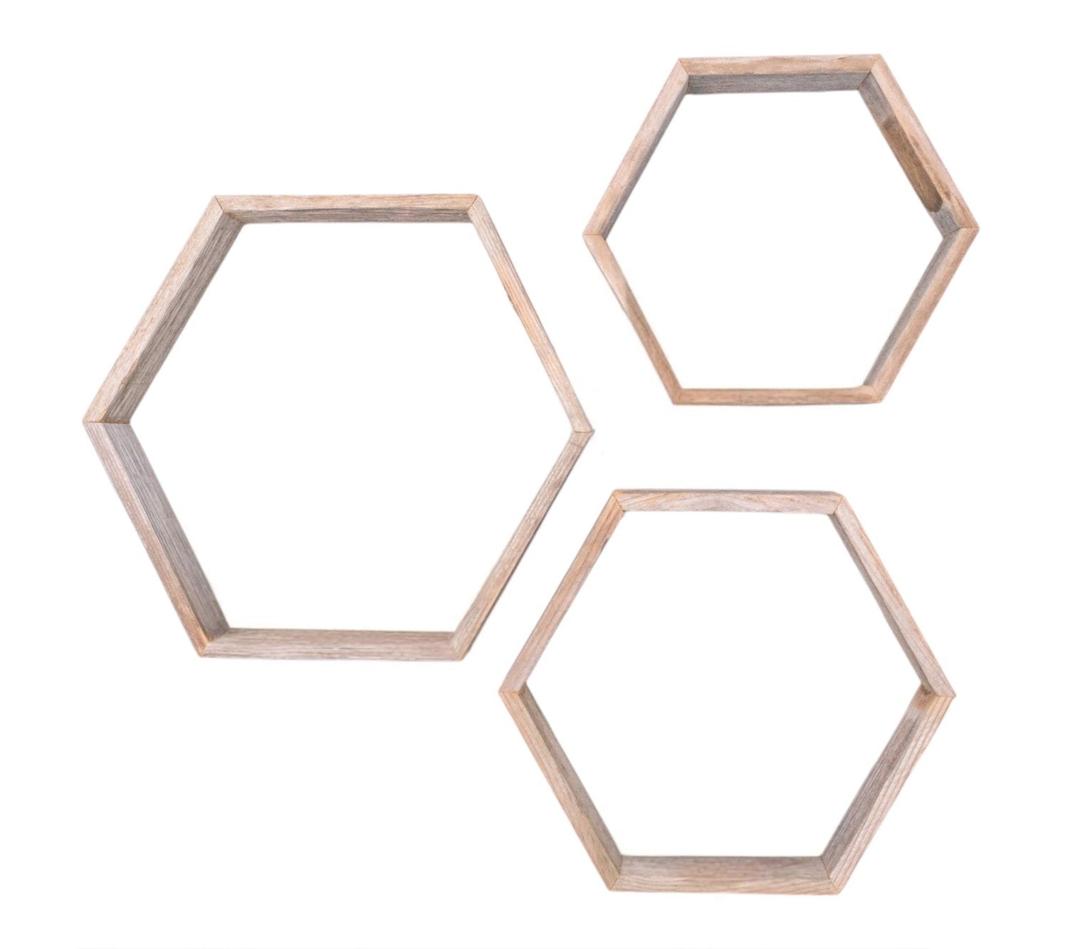 Set of Three Gray Wood Hexagon Wood Open Box Shelves-1