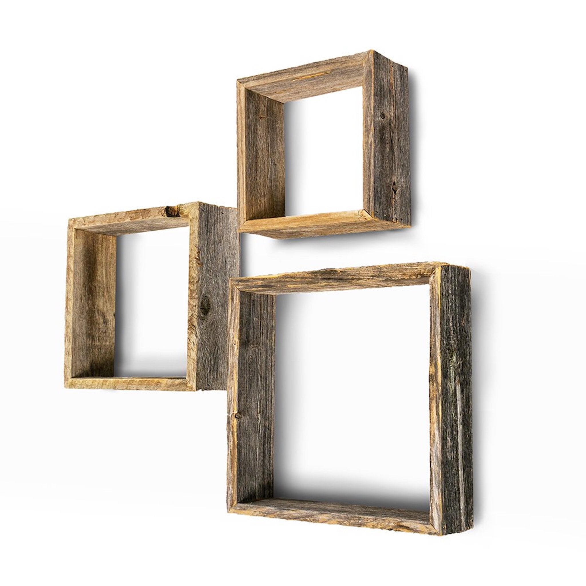 Rustic Farmhouse Set Of 3 Square Shadow Box Shelves-1