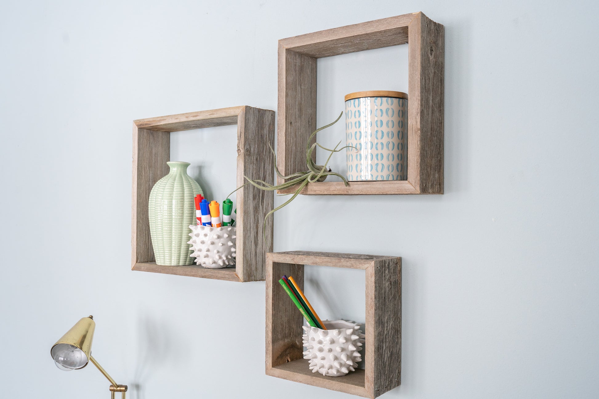Rustic Farmhouse Set Of 3 Square Shadow Box Shelves-2