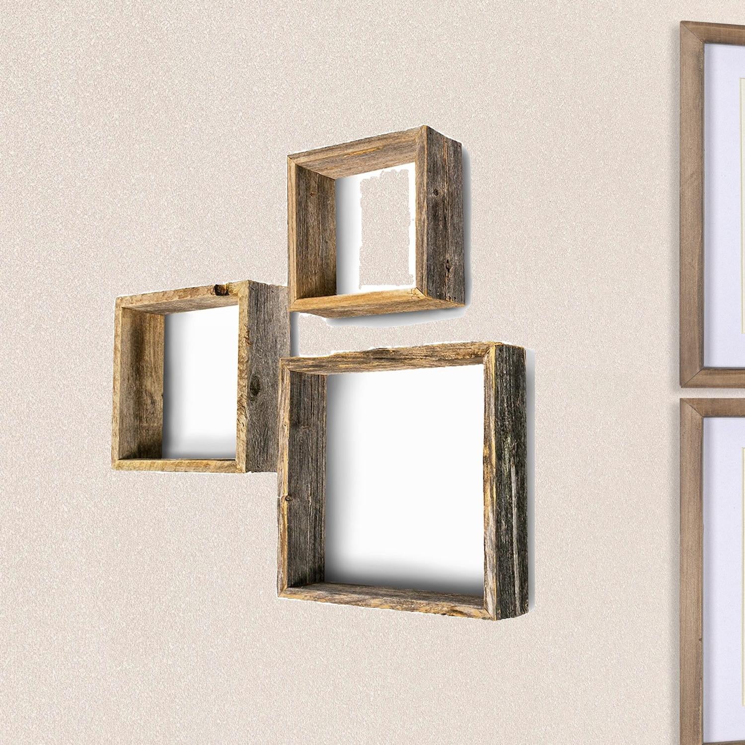 Rustic Farmhouse Set Of 3 Square Shadow Box Shelves-0
