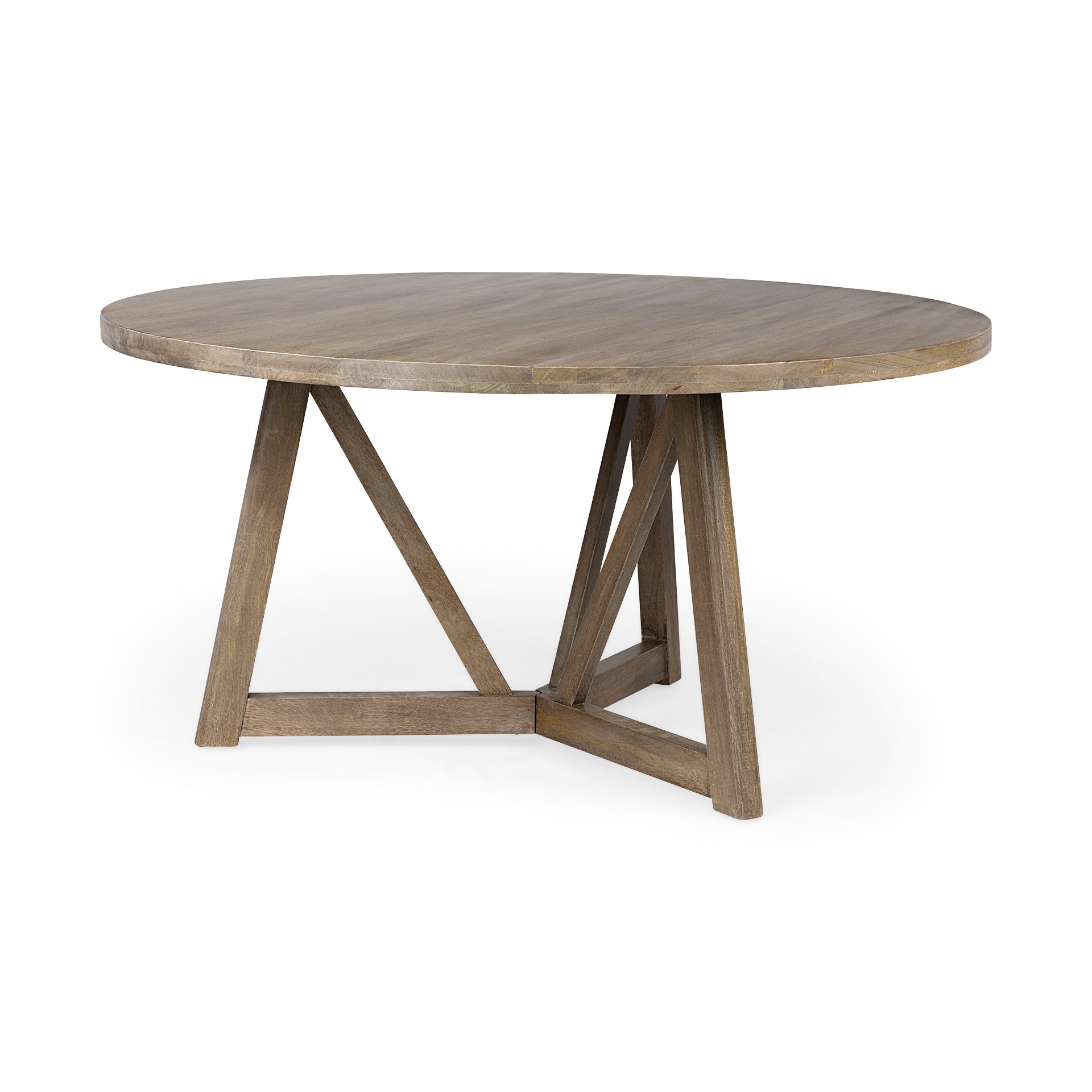 60" Brown Rounded Solid Wood Pedestal Base Dining Table-Dining Tables-DECOROLALA