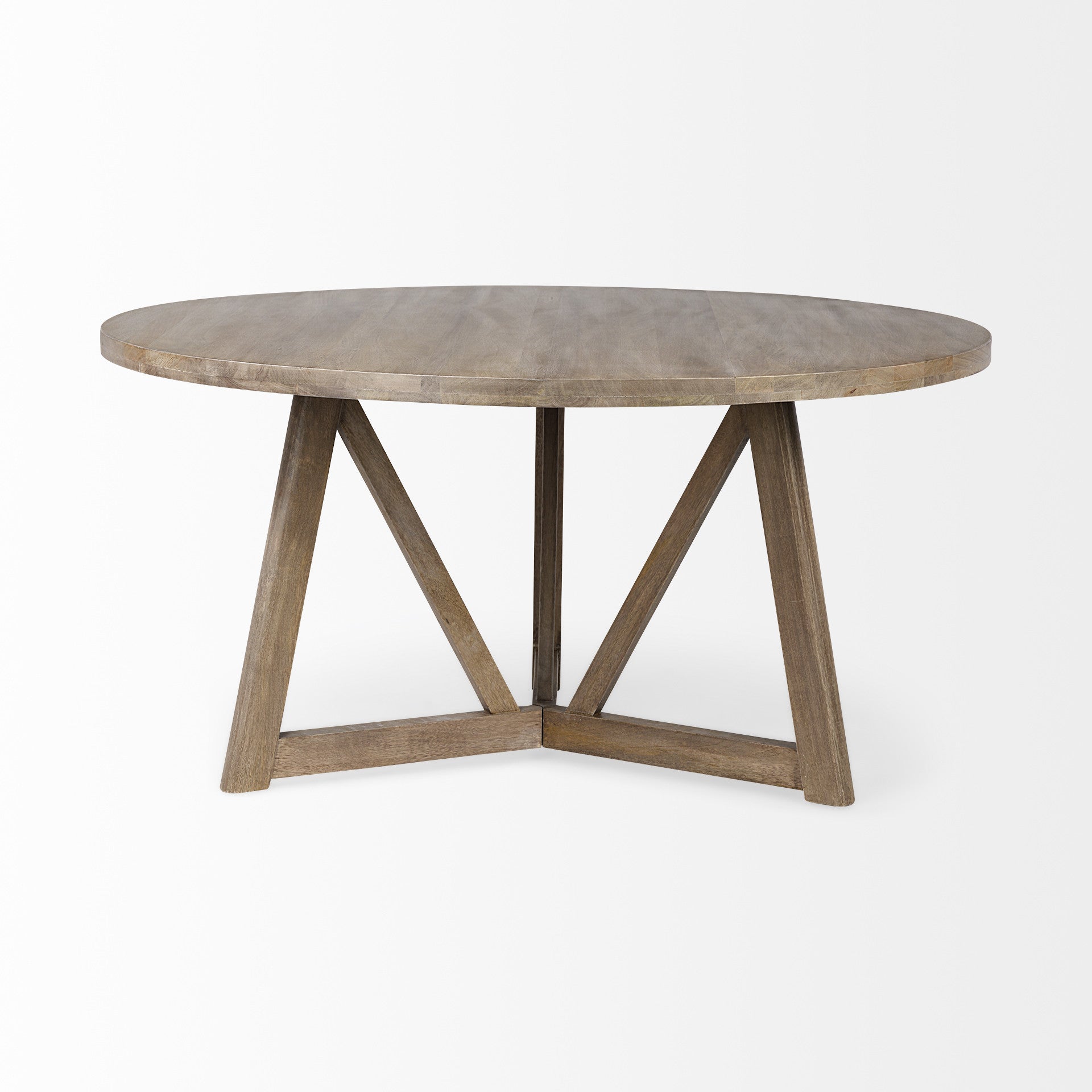 60" Brown Rounded Solid Wood Pedestal Base Dining Table-Dining Tables-DECOROLALA
