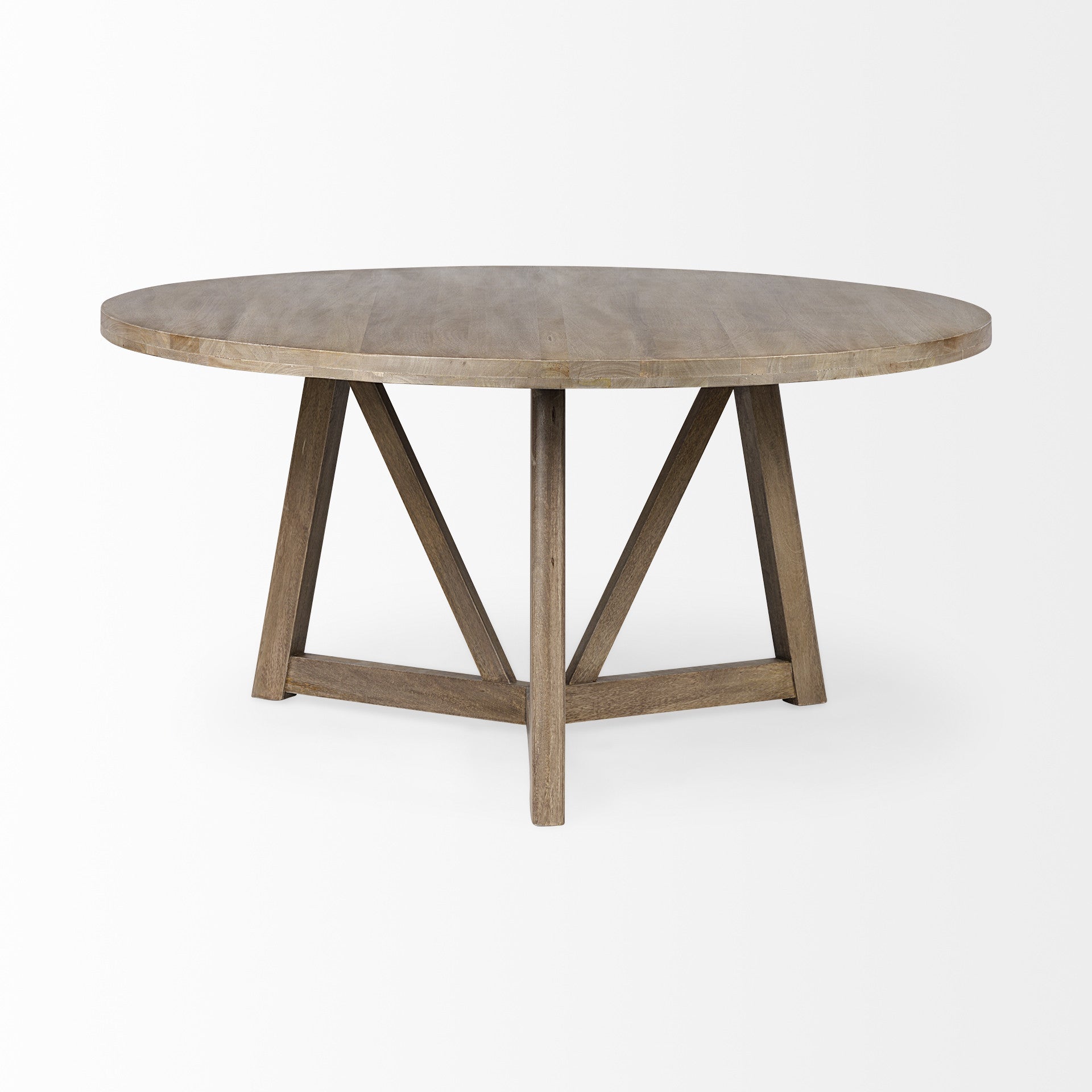 60" Brown Rounded Solid Wood Pedestal Base Dining Table-Dining Tables-DECOROLALA