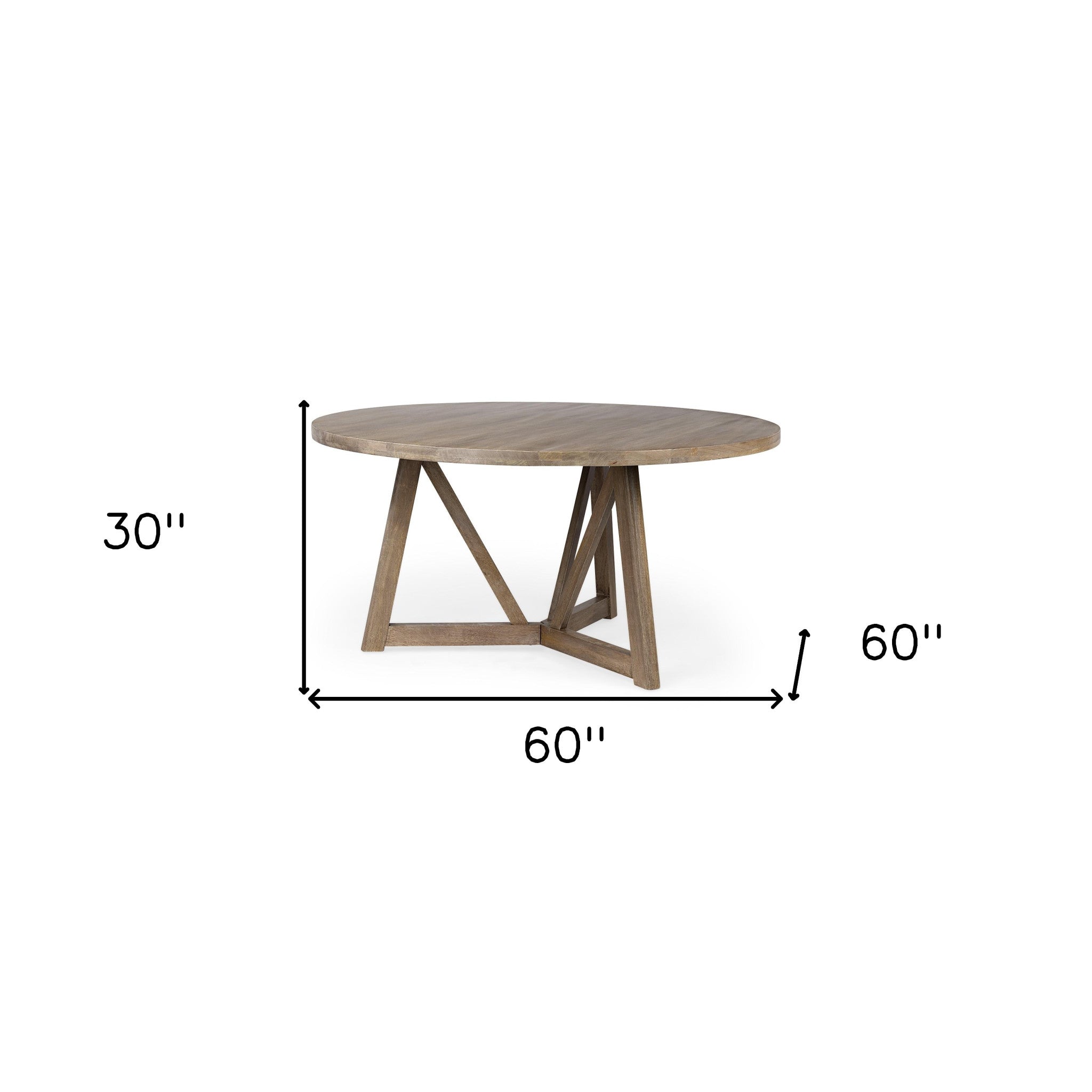 60" Brown Rounded Solid Wood Pedestal Base Dining Table-Dining Tables-DECOROLALA