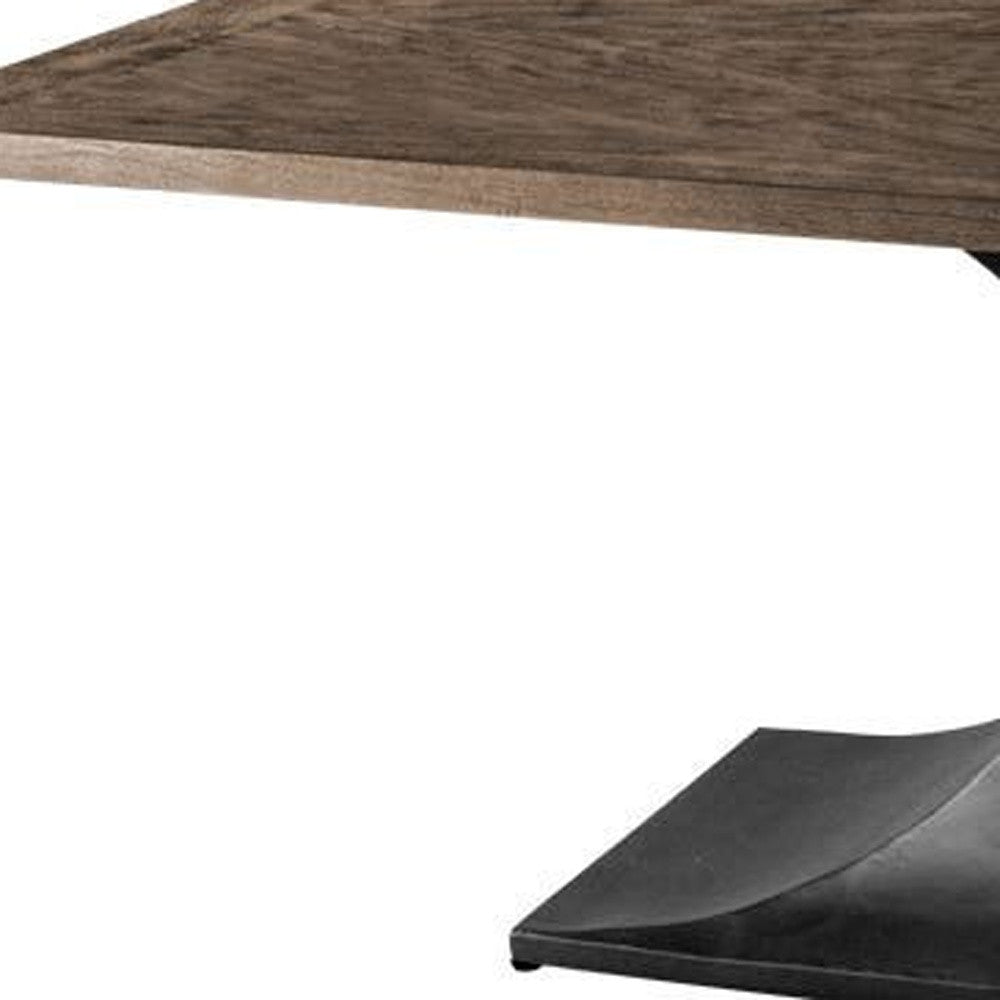 79" Brown And Black Solid Wood And Metal Pedestal Base Dining Table-Dining Tables-DECOROLALA
