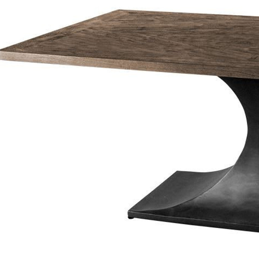 79" Brown And Black Solid Wood And Metal Pedestal Base Dining Table-Dining Tables-DECOROLALA