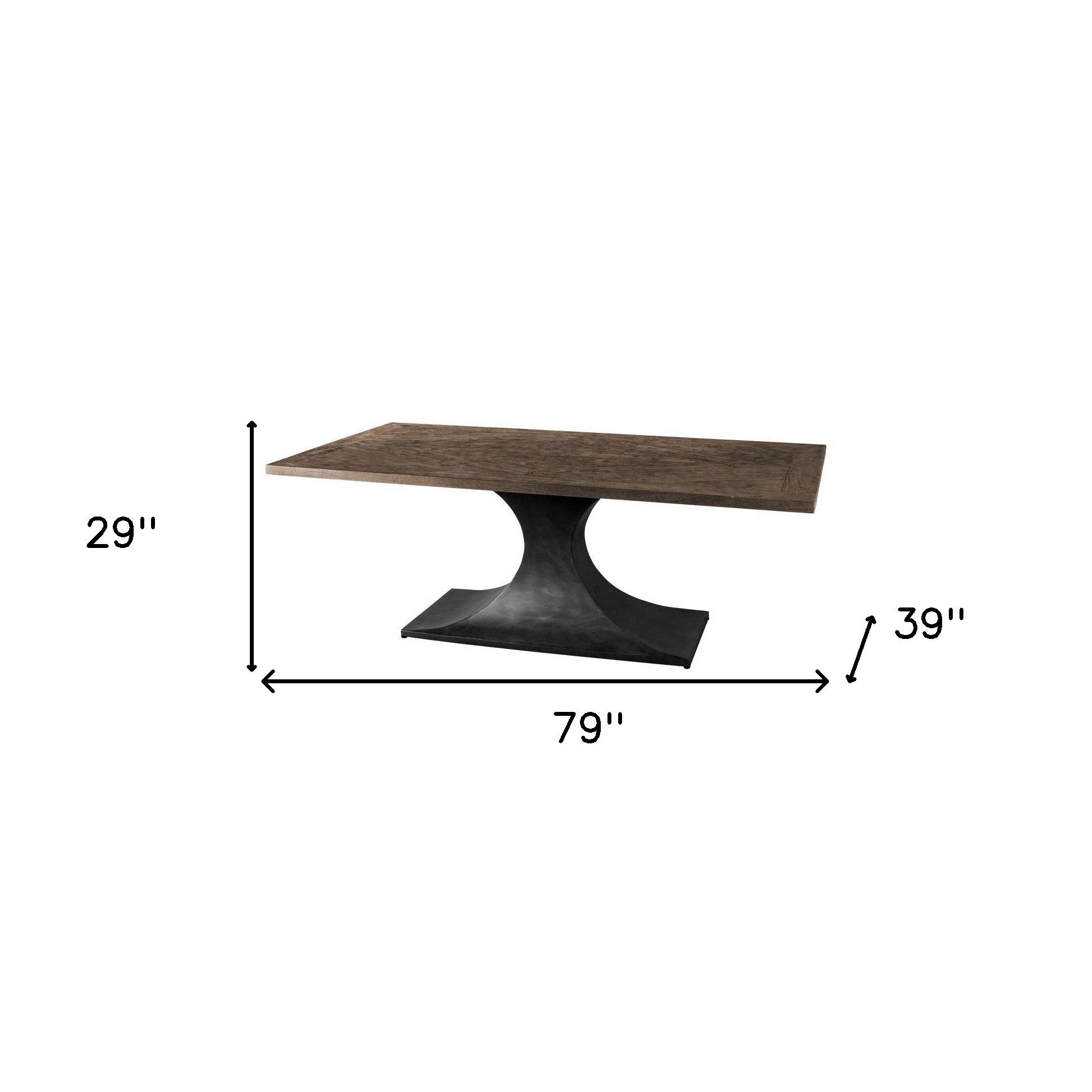 79" Brown And Black Solid Wood And Metal Pedestal Base Dining Table-Dining Tables-DECOROLALA