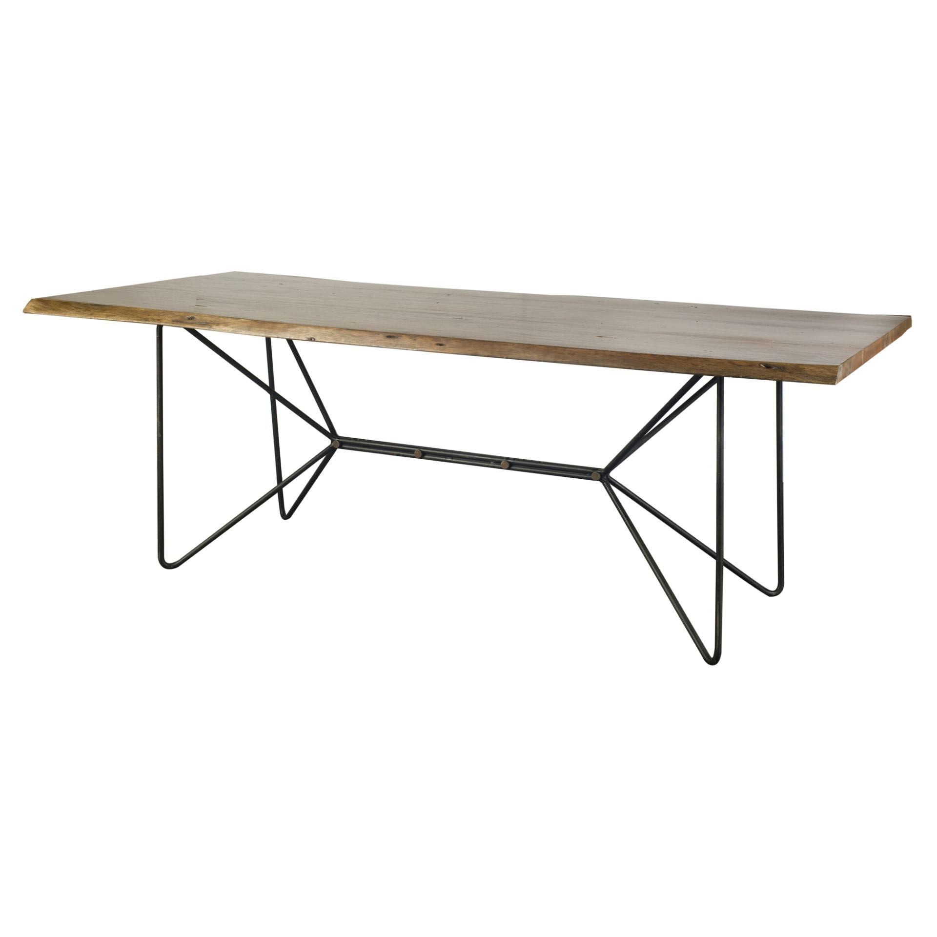 84" Natural And Black Solid Wood And Metal Trestle Base Dining Table-Dining Tables-DECOROLALA