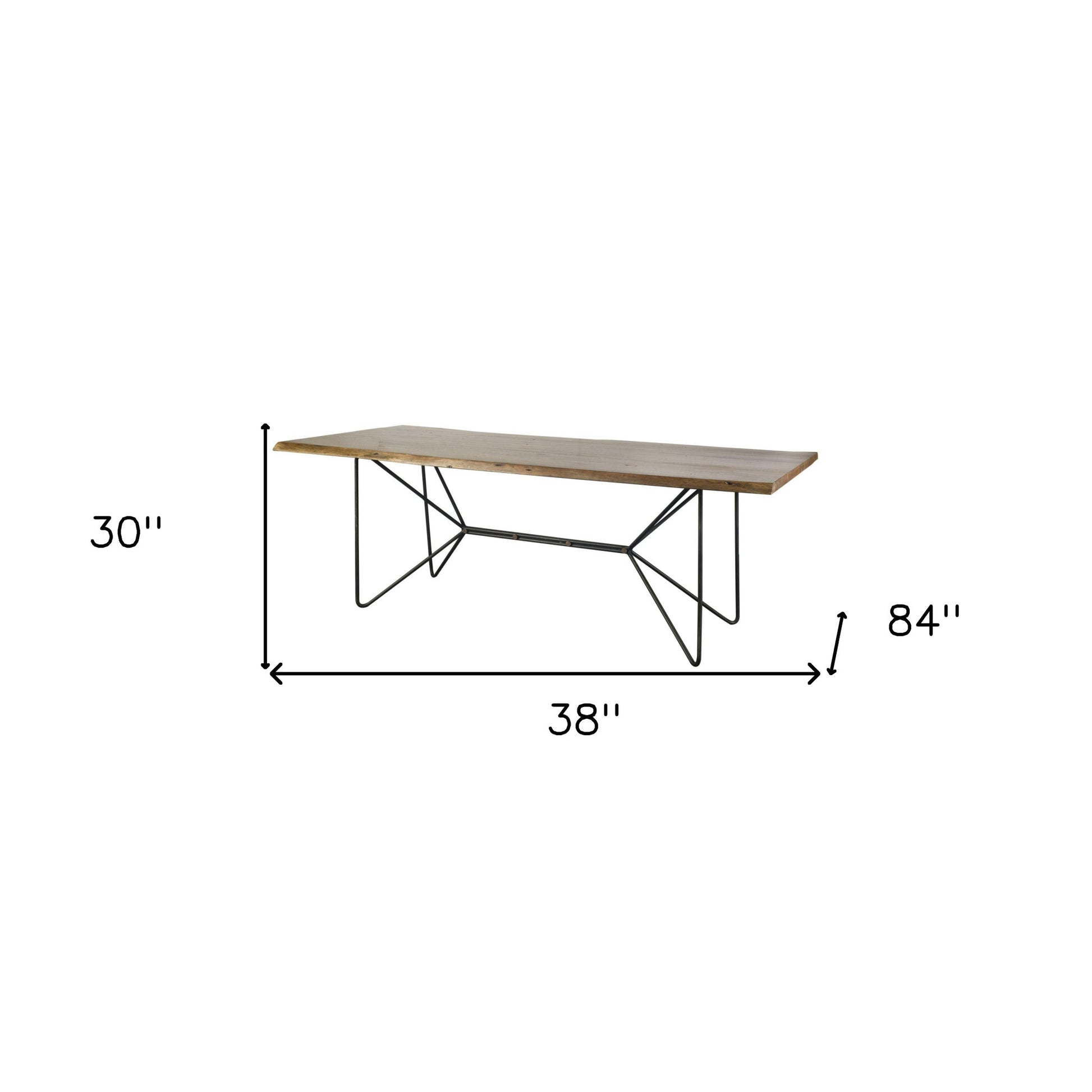 84" Natural And Black Solid Wood And Metal Trestle Base Dining Table-Dining Tables-DECOROLALA