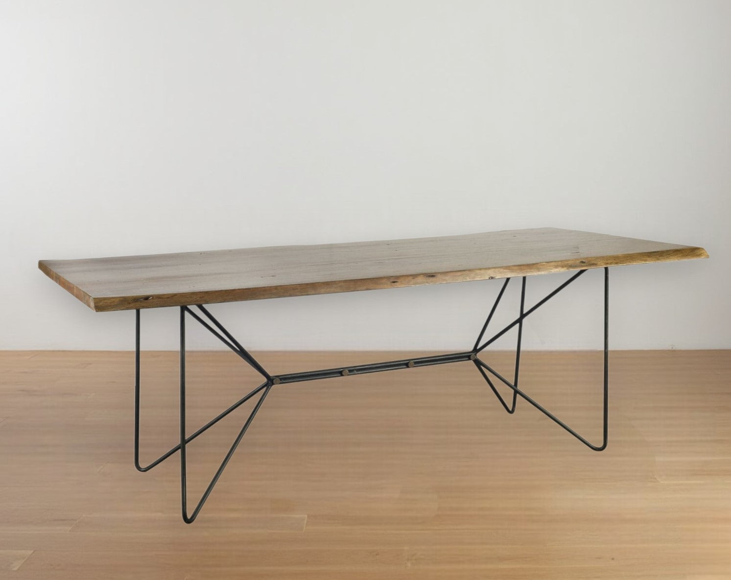 84" Natural And Black Solid Wood And Metal Trestle Base Dining Table-Dining Tables-DECOROLALA