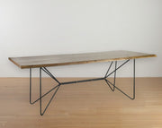 84" Natural And Black Solid Wood And Metal Trestle Base Dining Table-Dining Tables-DECOROLALA