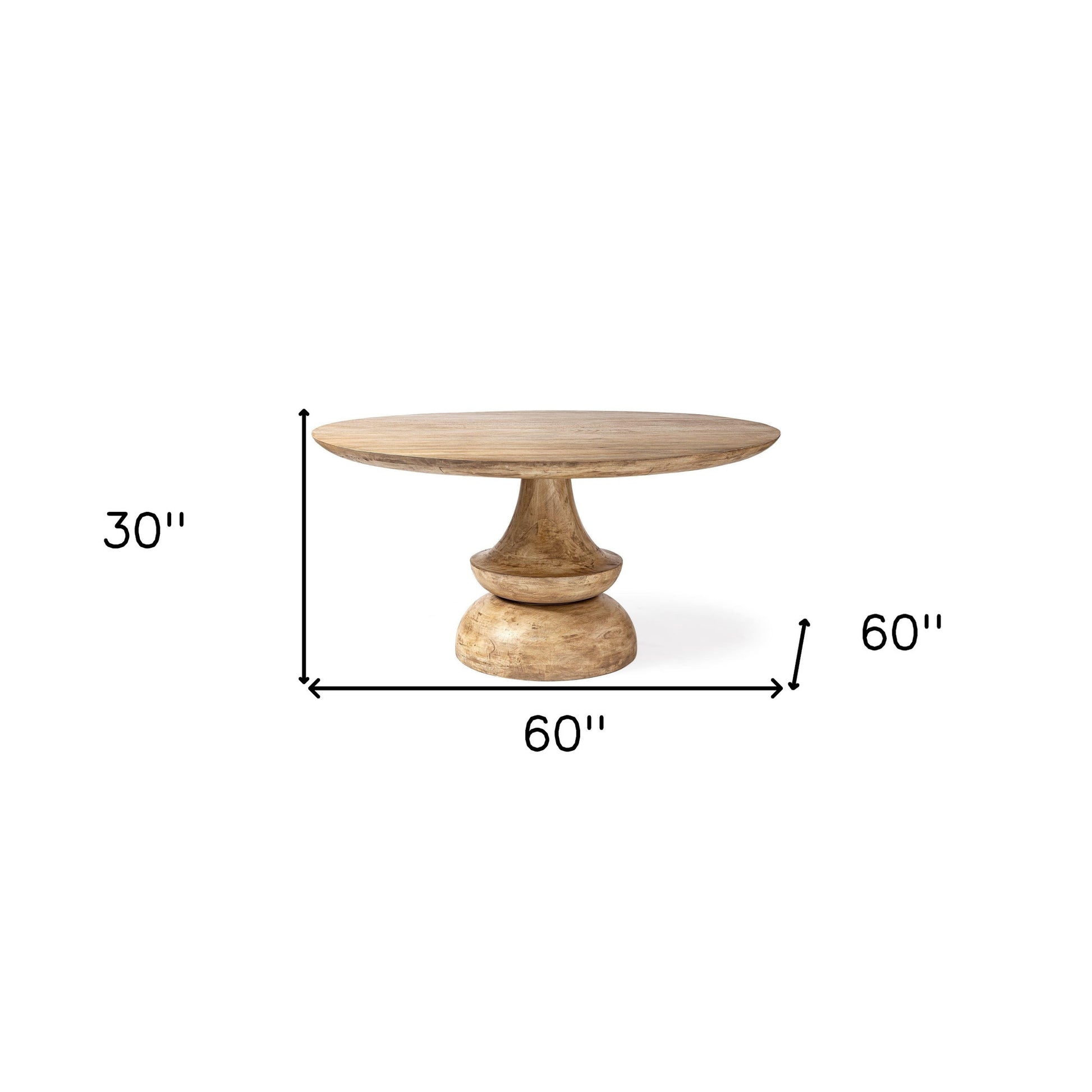 60" Natural Rounded Solid Wood Pedestal Base Dining Table-Dining Tables-DECOROLALA