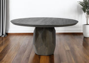 60" Brown Rounded Solid Wood Pedestal Base Dining Table-Dining Tables-DECOROLALA