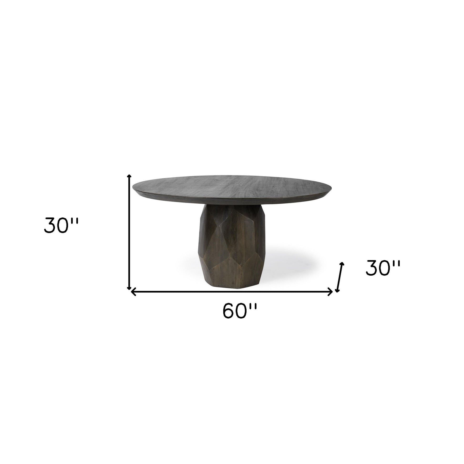 60" Brown Rounded Solid Wood Pedestal Base Dining Table-Dining Tables-DECOROLALA