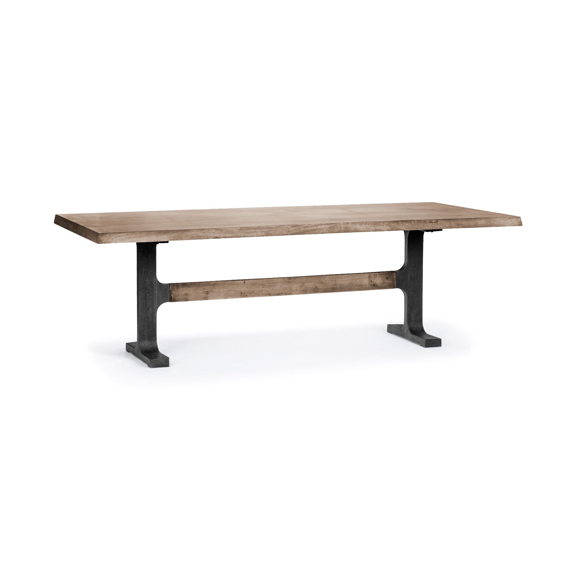 96" Natural And Black Solid Wood And Metal Trestle Base Dining Table-Dining Tables-DECOROLALA
