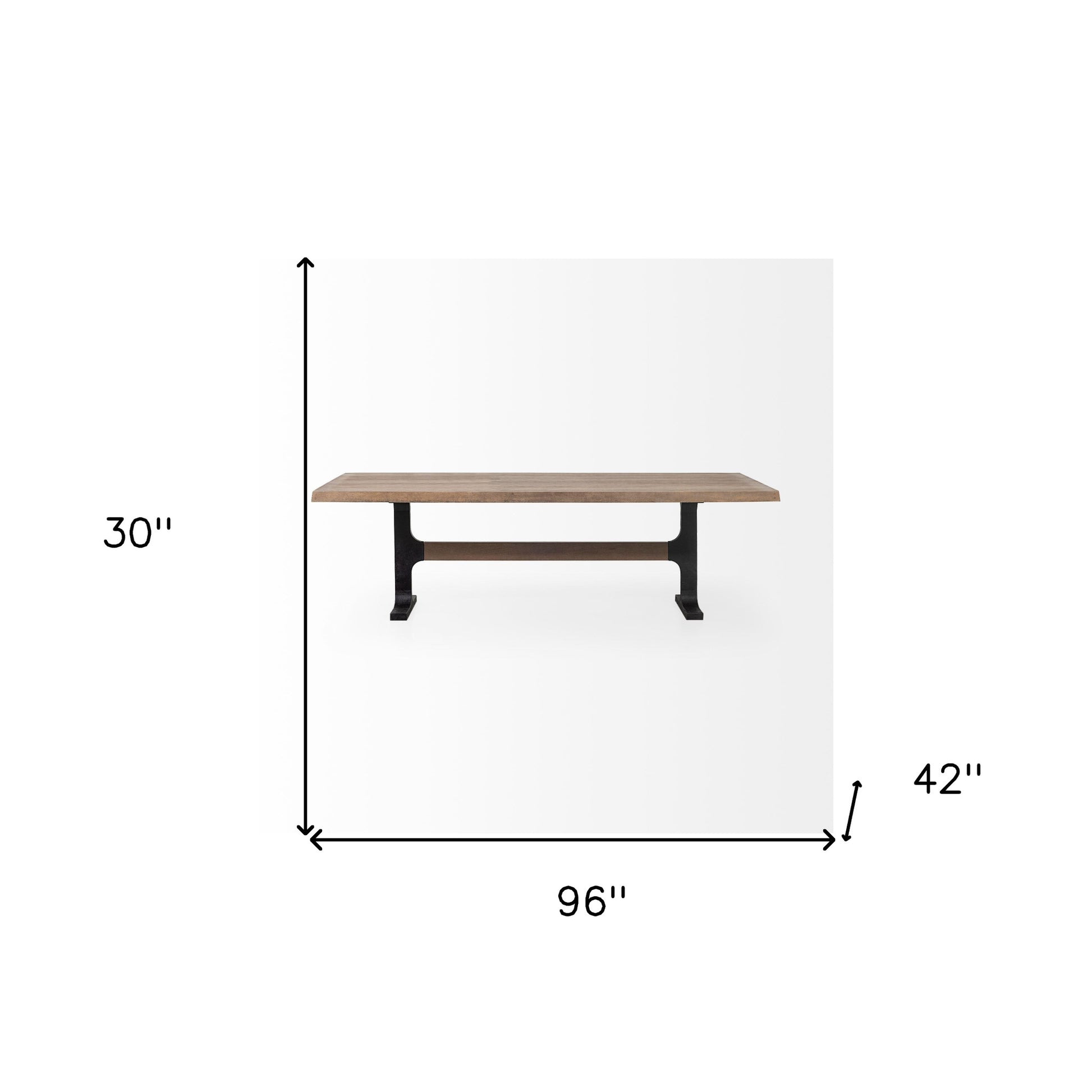 96" Natural And Black Solid Wood And Metal Trestle Base Dining Table-Dining Tables-DECOROLALA