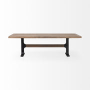 96" Natural And Black Solid Wood And Metal Trestle Base Dining Table-Dining Tables-DECOROLALA