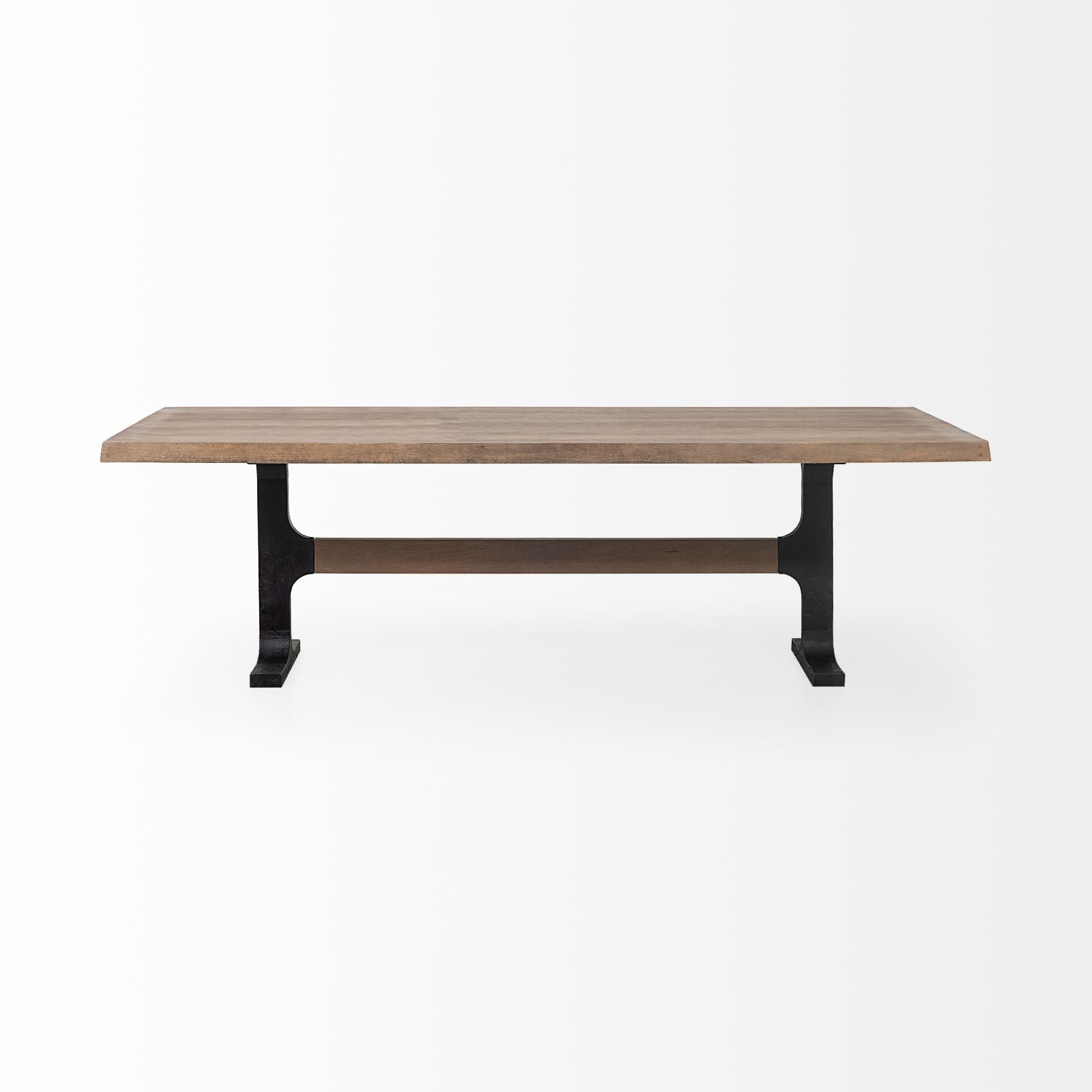 96" Natural And Black Solid Wood And Metal Trestle Base Dining Table-Dining Tables-DECOROLALA