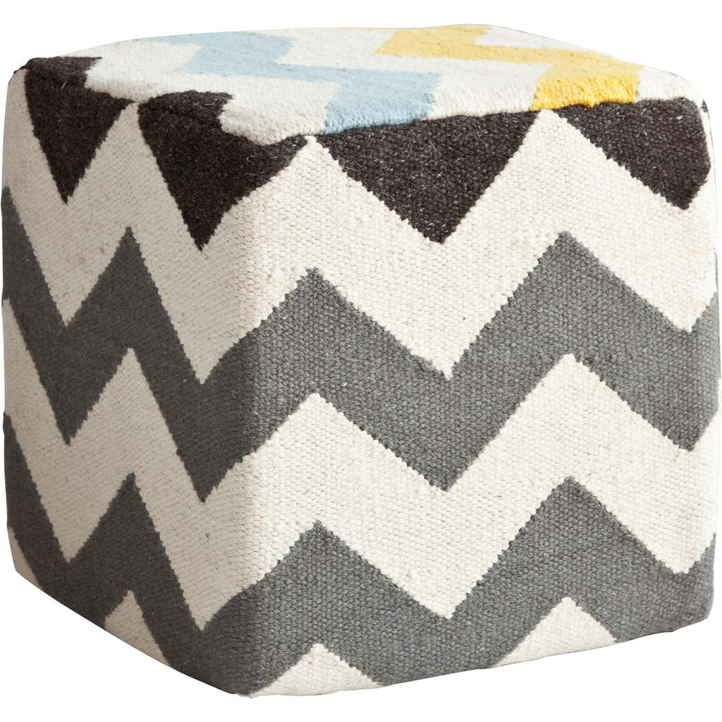 18" Ivory Geometric Pouf Ottoman-Ottomans-DECOROLALA