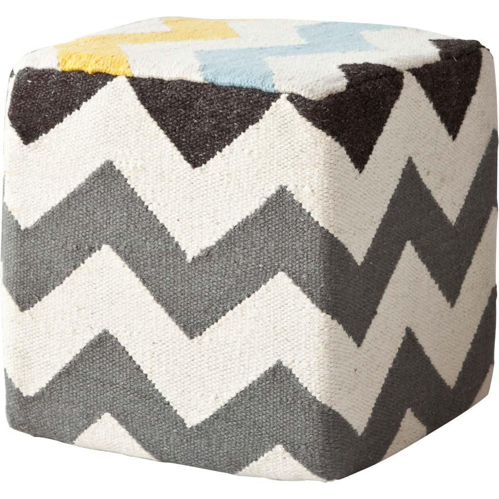 18" Ivory Geometric Pouf Ottoman-Ottomans-DECOROLALA