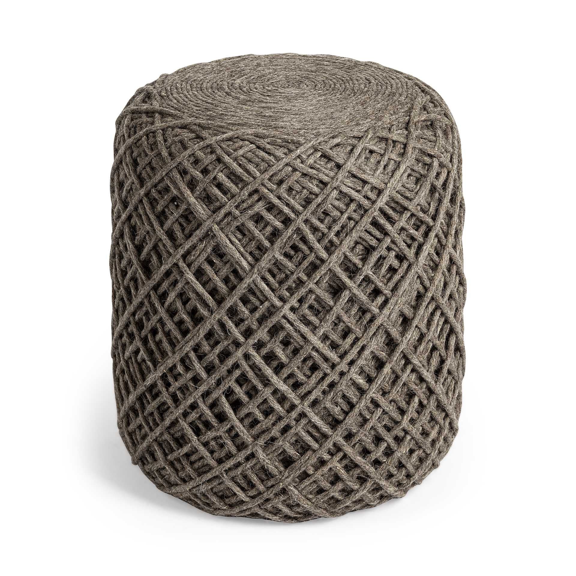 16" Brown Upholstery Cylinder Abstract Pouf Ottoman-Ottomans-DECOROLALA