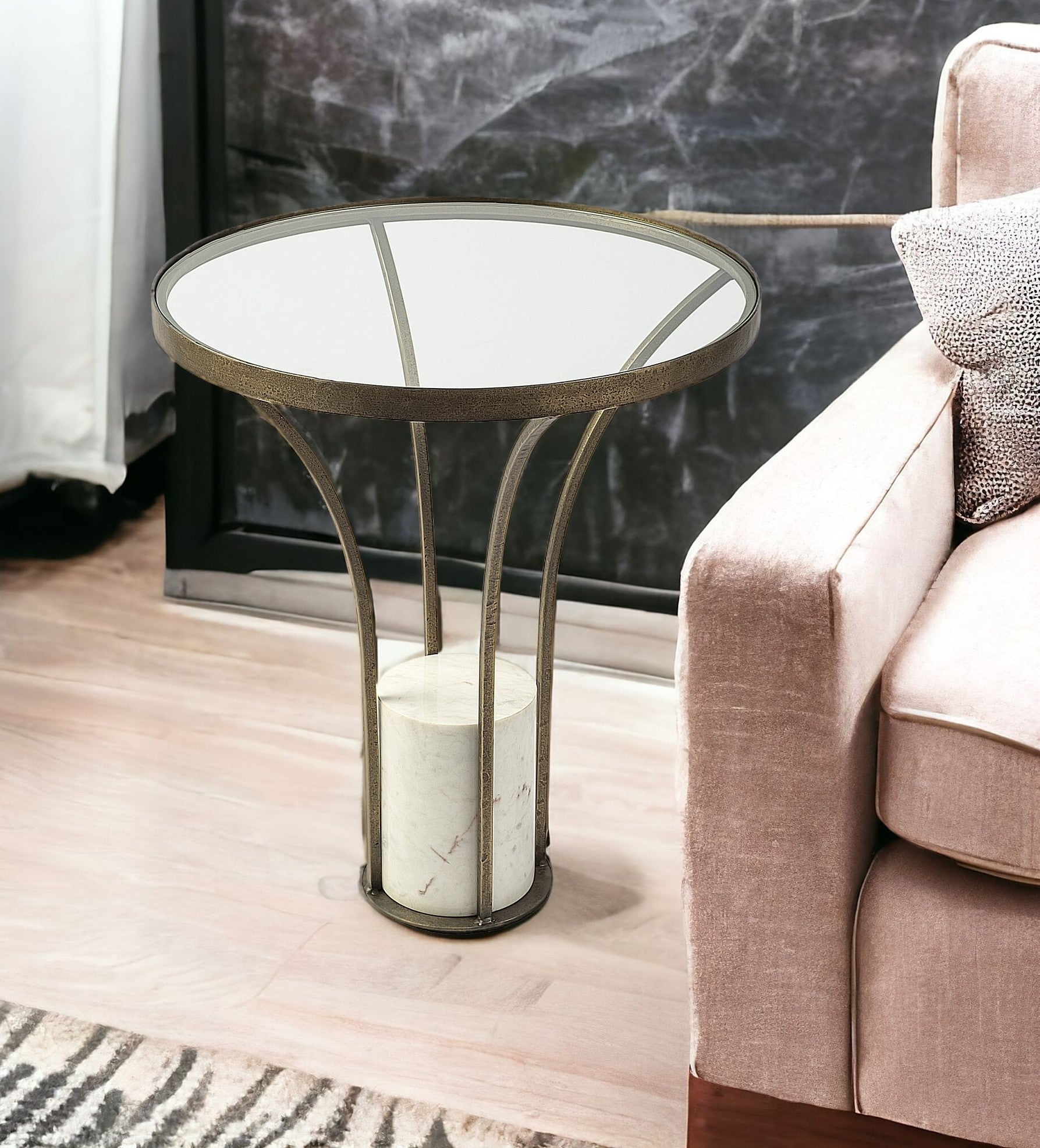 24" Black And White Glass Round End Table-End-Side Tables-DECOROLALA