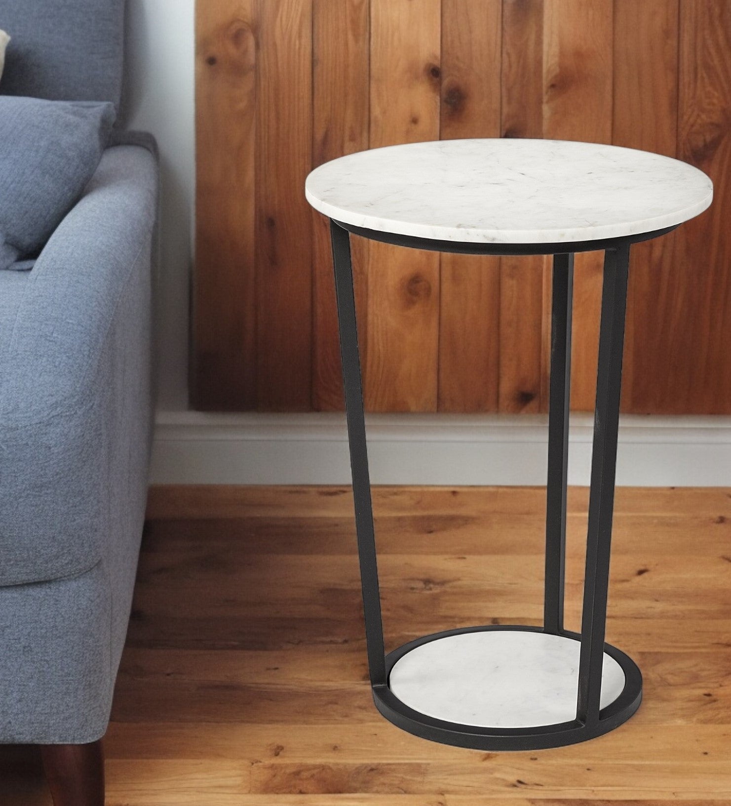 25" Black And White Marble End Table-End-Side Tables-DECOROLALA