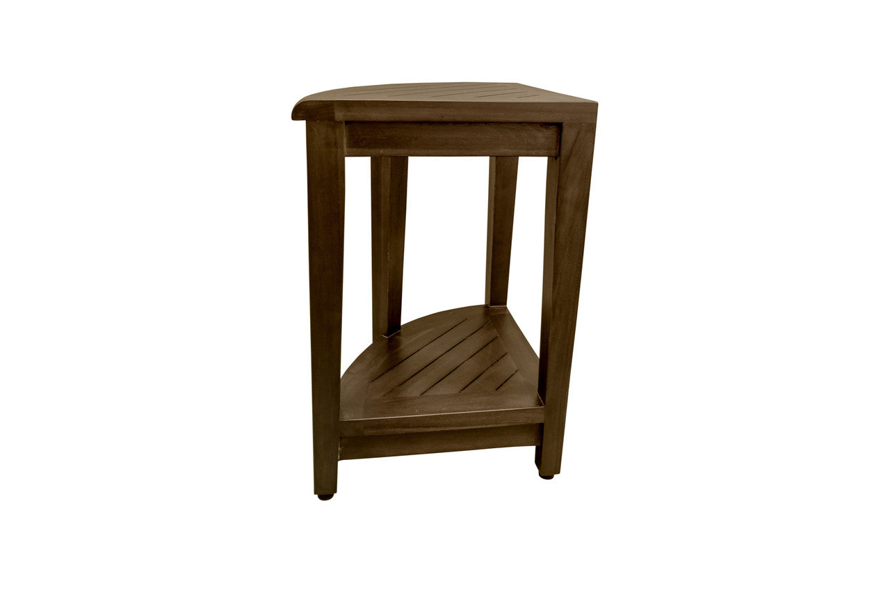 Curvilinear Dark Brown Teak 18" Corner Shower Bench With Shelf-3