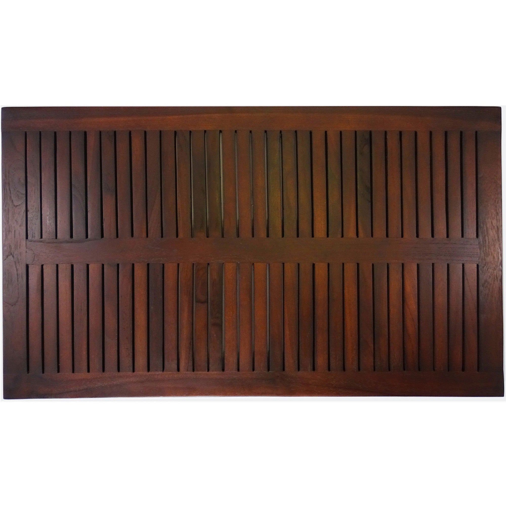 31" Dark Brown Teak Slat Non Slip Bath Mat-1