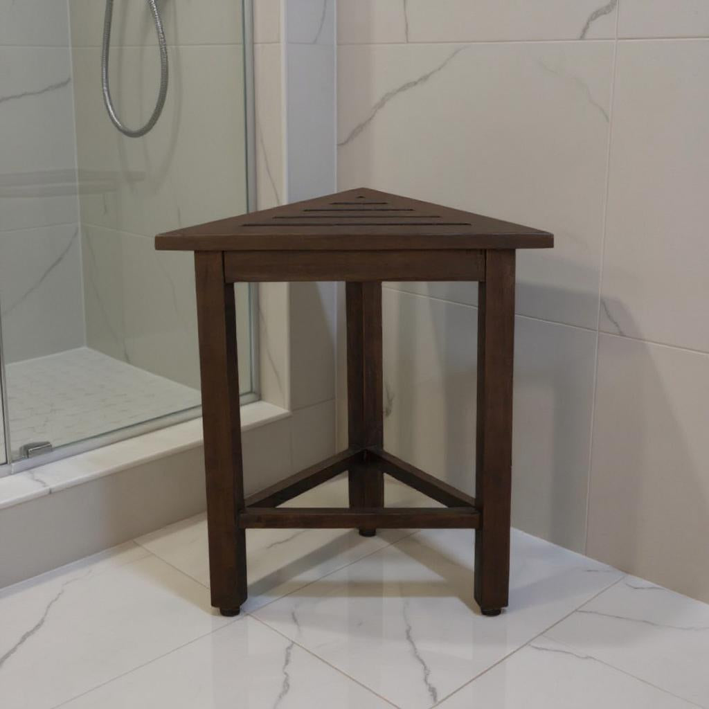 17" Dark Brown Teak Corner Shower Bench-1