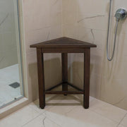 17" Dark Brown Teak Corner Shower Bench-0