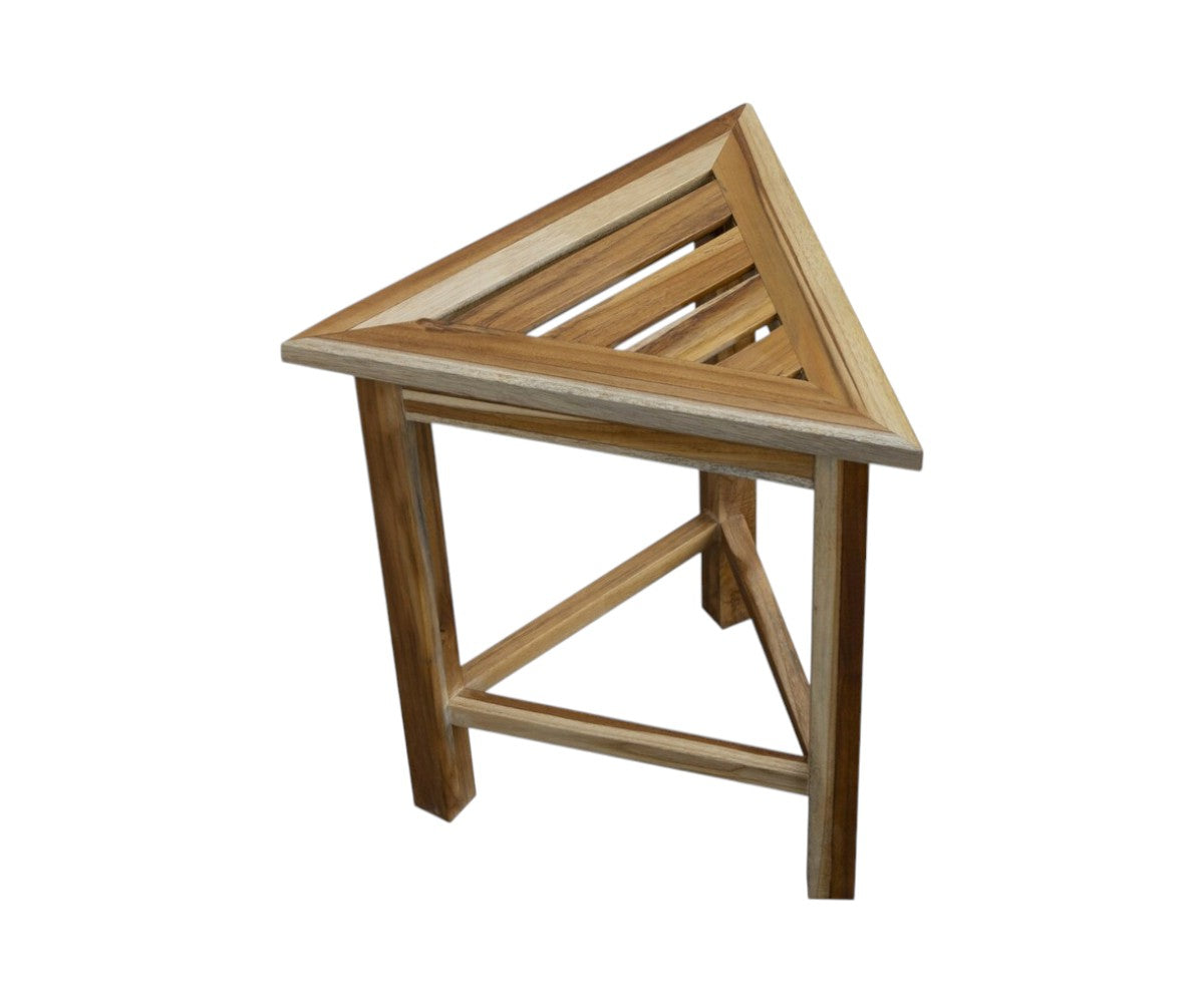 15" Brown Teak Corner Shower Bench-5