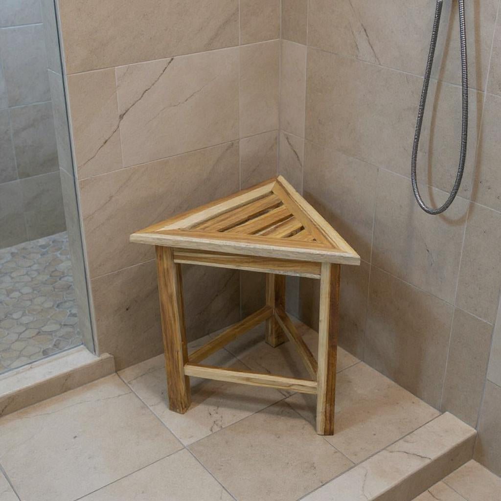 15" Brown Teak Corner Shower Bench-0