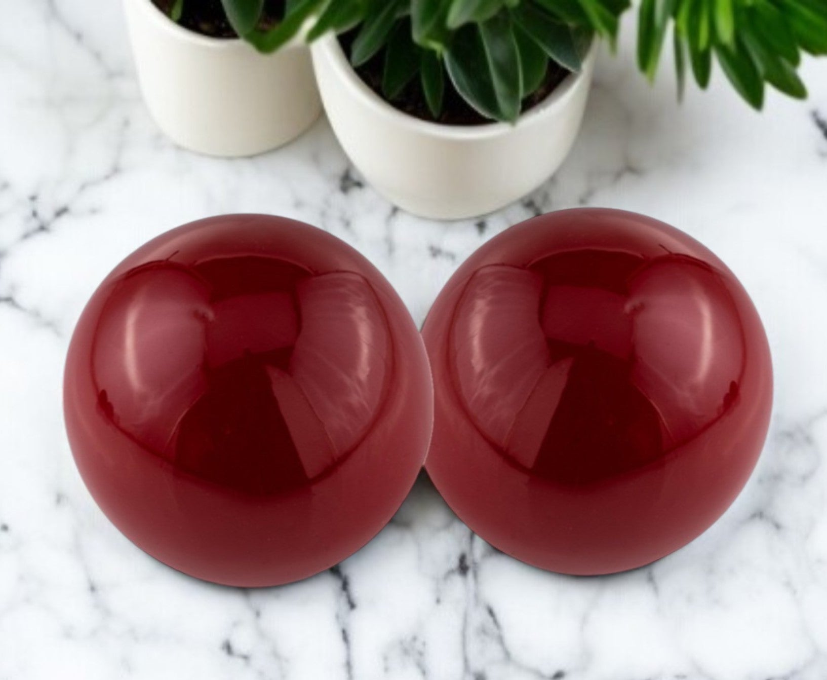 Set of Two 3" Red Aluminum Decorative Orbs-1