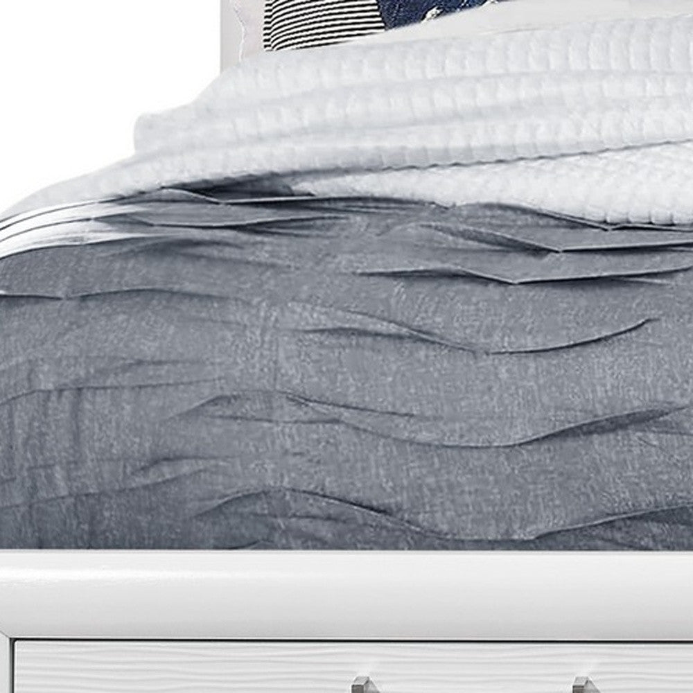 White Solid Wood Lighted King Bed Frame With Drawers-3